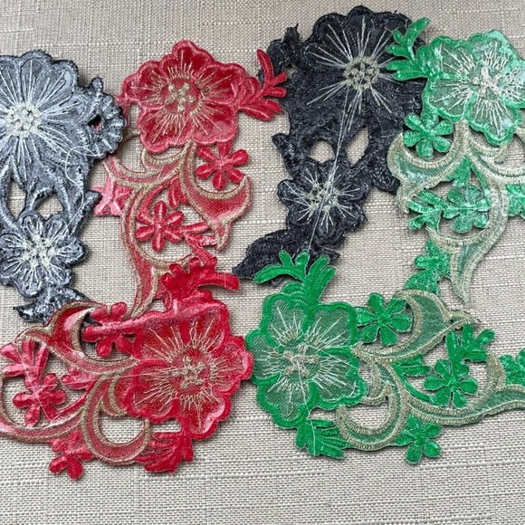 Iron On Patches Embroidery Applique Patches Flower Red Black Green Patch - Picture 5 of 6